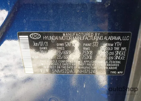 2022 Hyundai Santa Fe Sel из США, поврежденный, VIN 5NMS2DAJ0NH375248